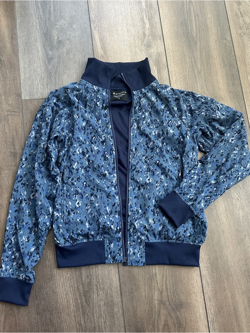 Athleta Navy Blue Camo-Print Bomber Jacket - Picture 2 of 7